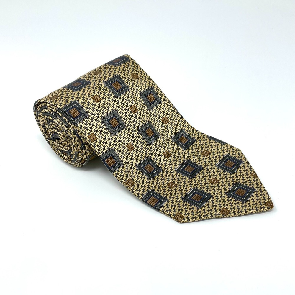 Baradello Tie Gold Geometric 100% Silk Vintage Italian Men's Necktie
